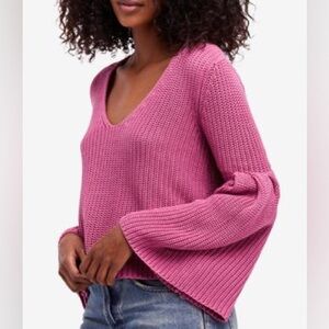 Free People Damsel Wide Sleeve Sweater V Neck Cotton Medium